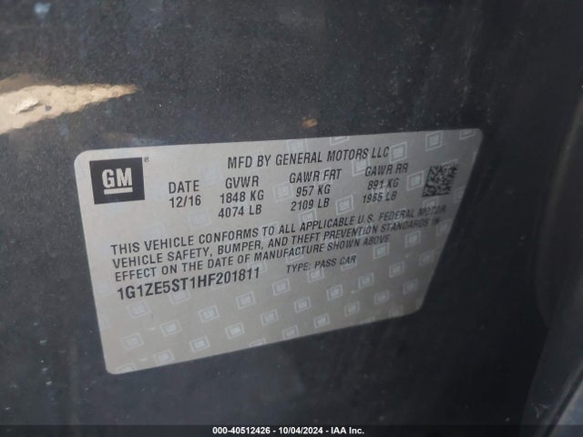 Chevrolet MALIBU 1LT 2017 1G1ZE5ST1HF201811 Image 9