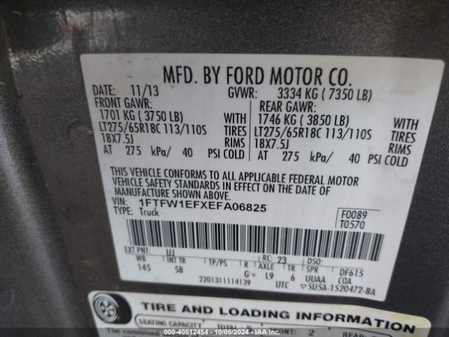 1FTFW1EFXEFA06825 Ford F-150 Fx4