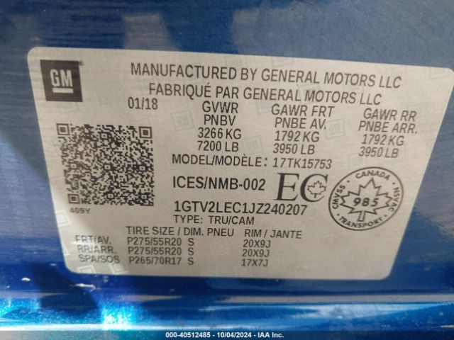 1GTV2LEC1JZ240207 GMC SIERRA 1500