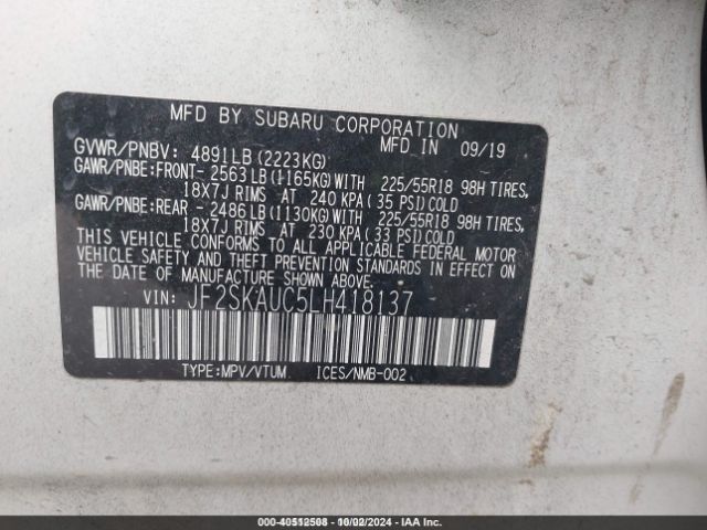 JF2SKAUC5LH418137 Subaru Forester Limited