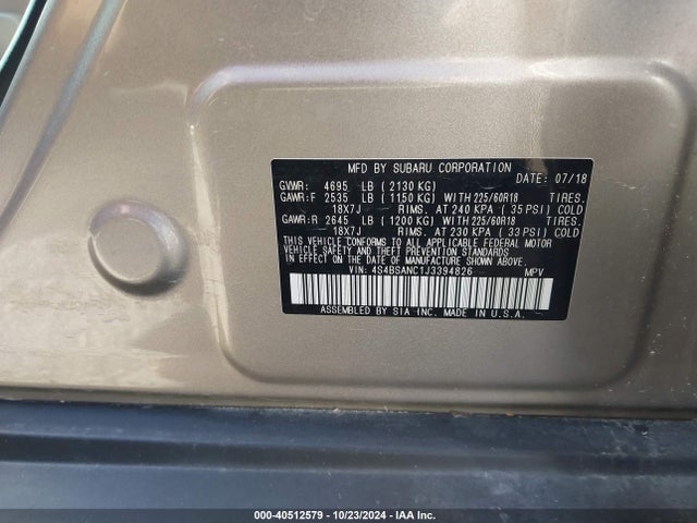 Subaru Outback 2.5i Limited 2018 4S4BSANC1J3394826 Image 9