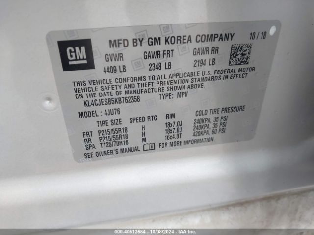 KL4CJESB5KB762358 Buick Encore Awd Preferred