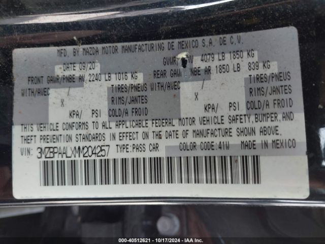 3MZBPAALXMM204257 Mazda Mazda3 2.5 S