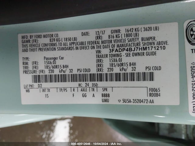 Ford FIESTA SE 2017 3FADP4BJ7HM171210 Image 9