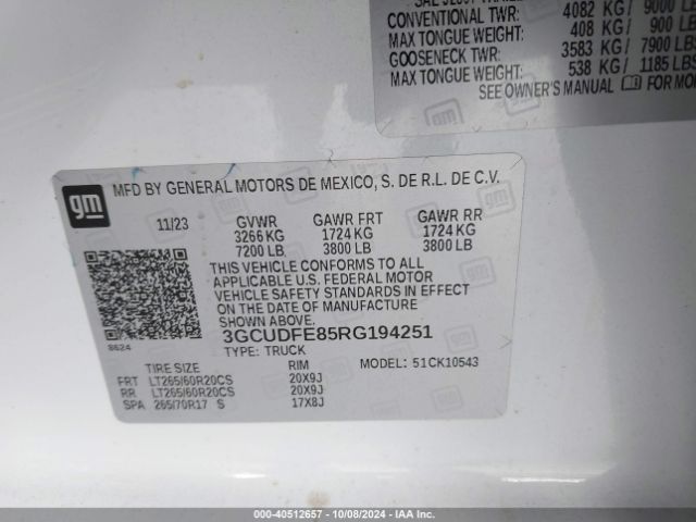 3GCUDFE85RG194251 Chevrolet Silverado 1500 4wd  Short Bed Lt Trail Boss