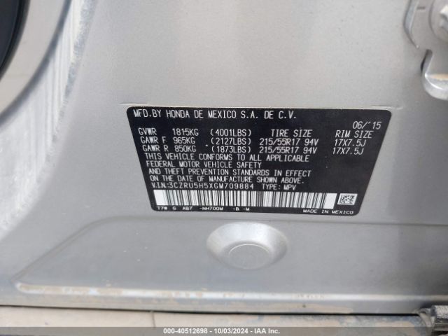 3CZRU5H5XGM709884 Honda HR-V EX