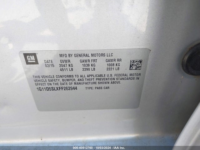 Chevrolet MALIBU 2LT 2015 1G11D5SLXFF262944 Image 9