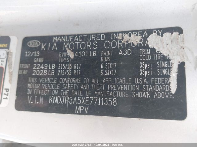 KNDJP3A5XE7711358 KIA SOUL +