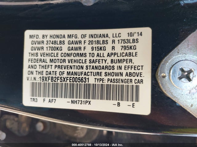 Honda Civic Lx 2015 19XFB2F5XFE005631 Image 9