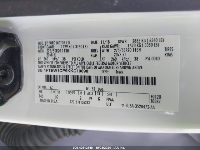 Ford F-150 Xl 2019 1FTEW1CP9KKC10090 Image 9