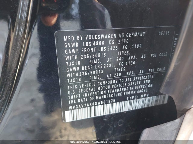 WVGAV7AX6GW501875 Volkswagen TIGUAN SE