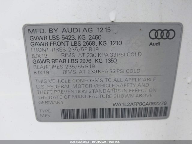 WA1L2AFP8GA092278 Audi Q5 2.0t Premium