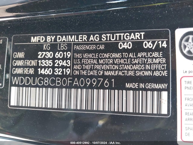 WDDUG8CB0FA099761 Mercedes-Benz S 550