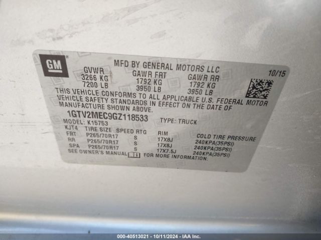 1GTV2MEC9GZ118533 GMC Sierra 1500 Sle