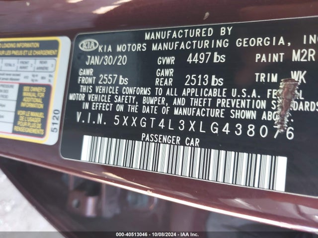 5XXGT4L3XLG438076 KIA Optima Lx