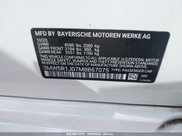 BMW 330I 2021 3MW5R1J07M8B67075 Image 9