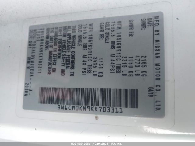 3N6CM0KN9KK703311 Nissan Nv200 S