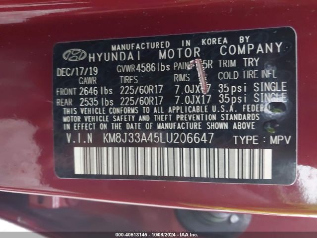 KM8J33A45LU206647 Hyundai Tucson Value