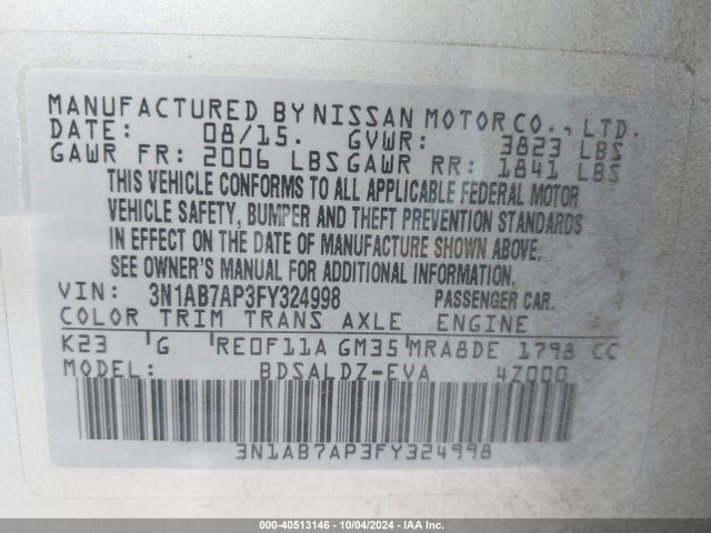 Nissan SENTRA SV 2015 3N1AB7AP3FY324998 Image 9