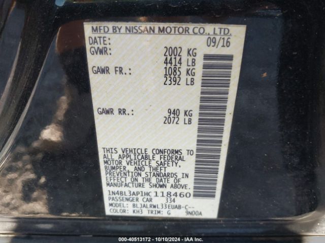 1N4BL3AP1HC118460 Nissan Altima 3.5 Sl/3.5 Sr