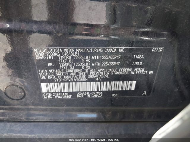 2T3P1RFV8LW108904 Toyota Rav4 Xle