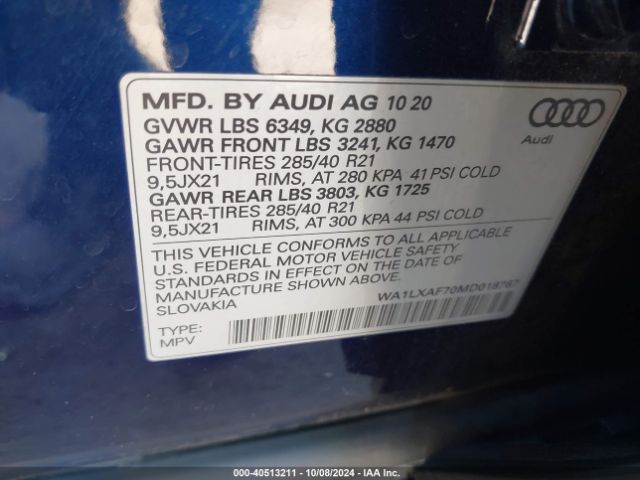 WA1LXAF70MD018767 Audi Q7 Premium Plus 55 Tfsi Quattro Tiptronic