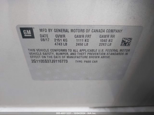 2G1105S37J9116773 Chevrolet IMPALA 1LT