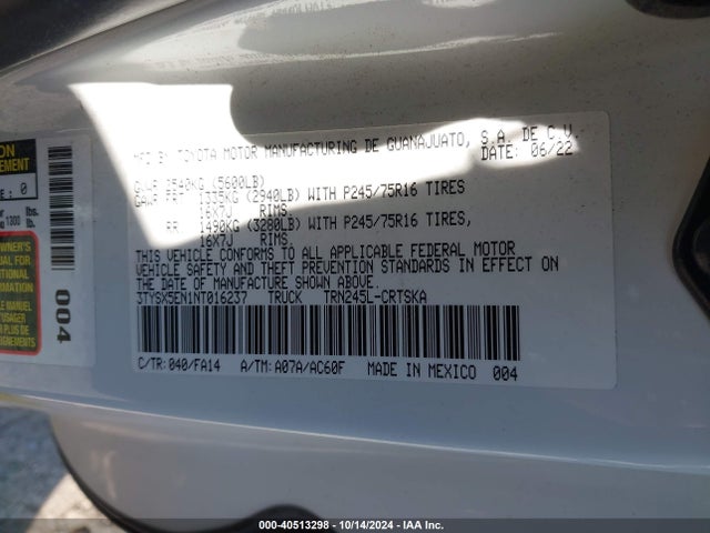 Toyota Tacoma Sr 2022 3TYSX5EN1NT016237 Image 9