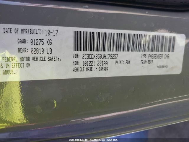 2C3CDXBG0JH179257 Dodge Charger Sxt Rwd