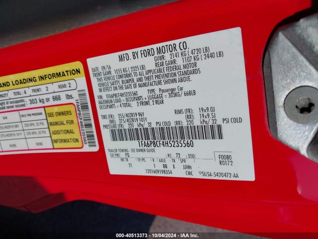 1FA6P8CF4H5235560 Ford MUSTANG GT