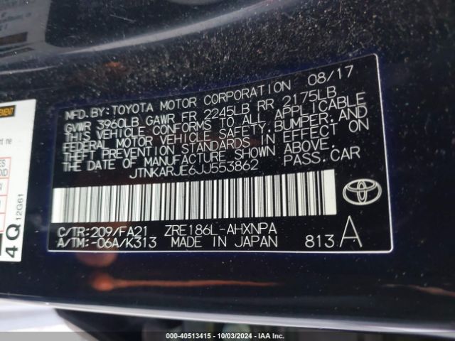 JTNKARJE6JJ553862 Toyota COROLLA IM