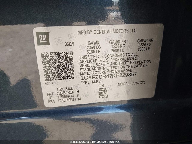 1GYFZCR47KF229857 Cadillac Xt4 Fwd Premium Luxury
