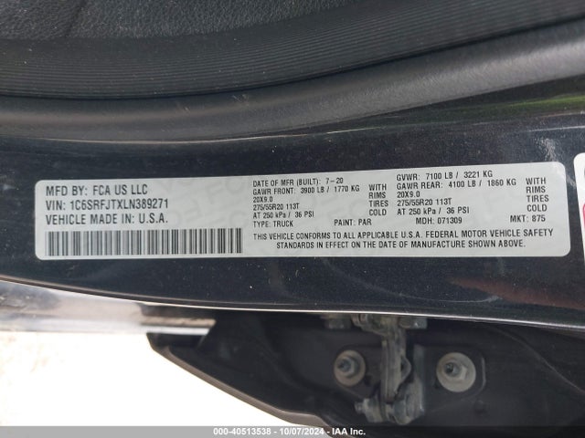 RAM 1500 Laramie  4x4 5'7 Box 2020 1C6SRFJTXLN389271 Image 9