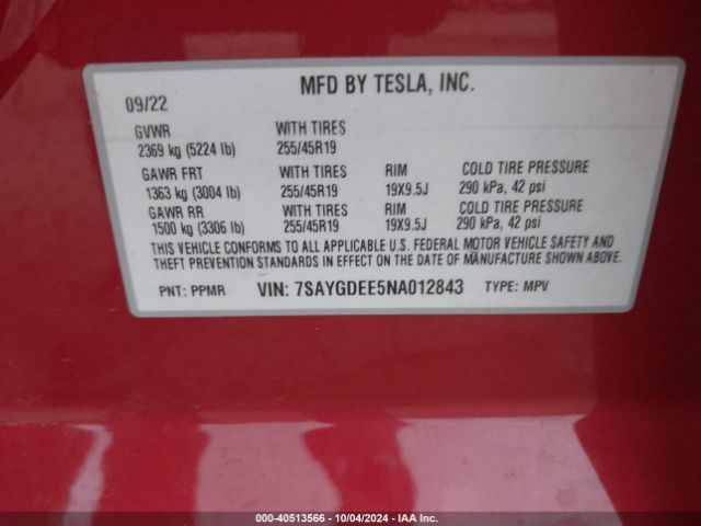 7SAYGDEE5NA012843 Tesla Model Y Long Range Dual Motor All-wheel Drive