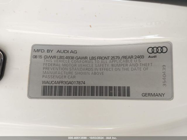 WAUC4AFR3GA017874 Audi S5 3.0t Premium Plus