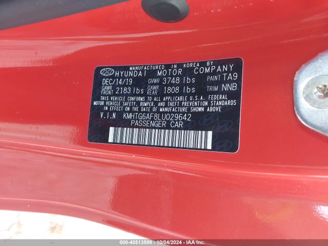 Hyundai Veloster 2.0 2020 KMHTG6AF8LU029642 Image 9