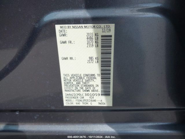 1N4AZ1CP0LC301059 Nissan Leaf Sv 40 Kwh