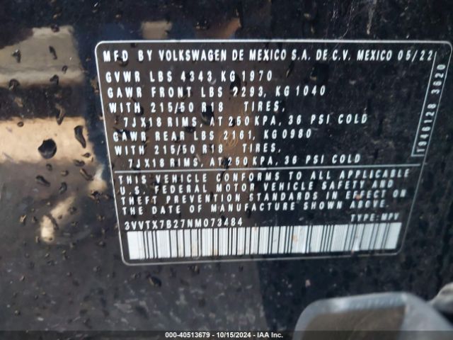 3VVTX7B27NM073484 Volkswagen Taos 1.5t Se