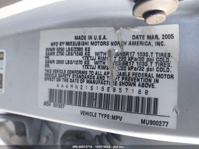 2005 MITSUBISHI ENDEAVOR 4A4MN21S15E057180 Photo 8