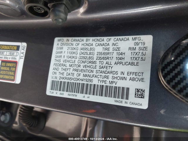 Honda CR-V LX 2019 2HKRW5H33KH419290 Image 9