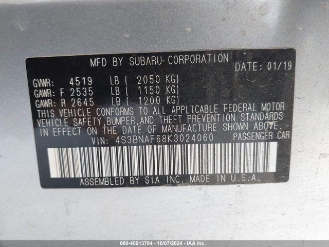 4S3BNAF68K3024060 Subaru Legacy 2.5i Premium