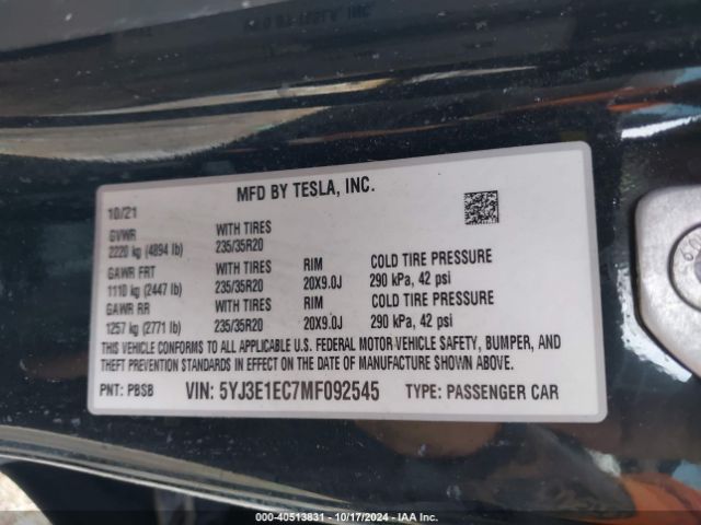 5YJ3E1EC7MF092545 Tesla Model 3 Performance Dual Motor All-wheel Drive