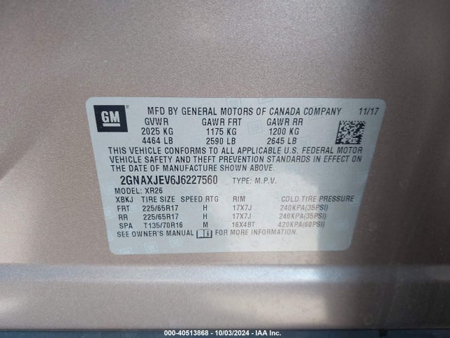 Chevrolet EQUINOX LT 2018 2GNAXJEV6J6227560 Image 9
