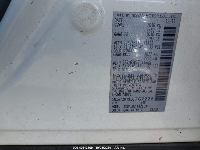Nissan ROGUE SV 2014 5N1AT2MT9EC767228 Image 9