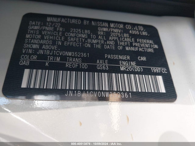 JN1BJ1CV0NW352361 Nissan Rogue Sport Sl Fwd Xtronic Cvt