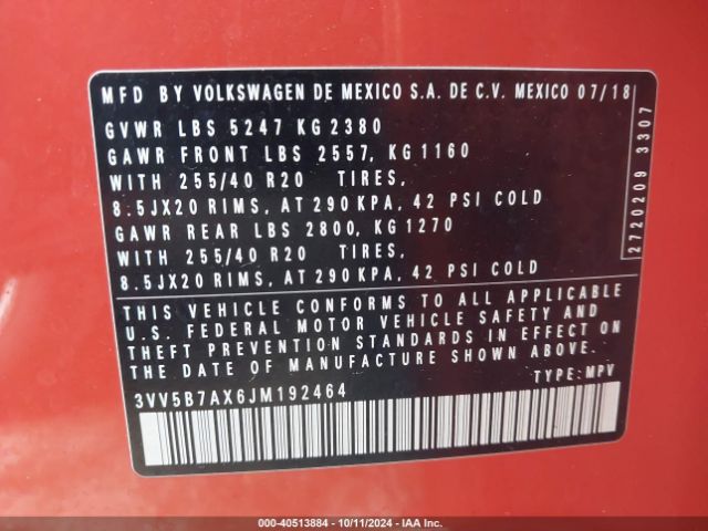 3VV5B7AX6JM192464 Volkswagen Tiguan 2.0t Sel Premium