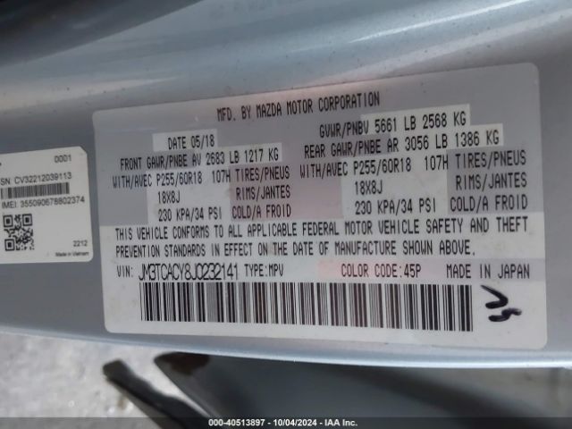 JM3TCACY8J0232141 Mazda Cx-9 Touring