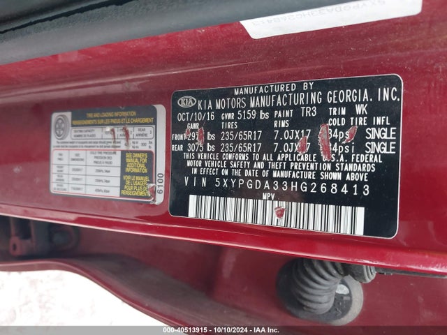 KIA Sorento 2.4l Lx 2017 5XYPGDA33HG268413 Image 9