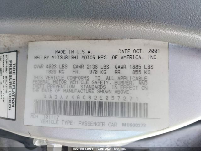2002 MITSUBISHI GALANT 4A3AA46G62E057271 Photo 8