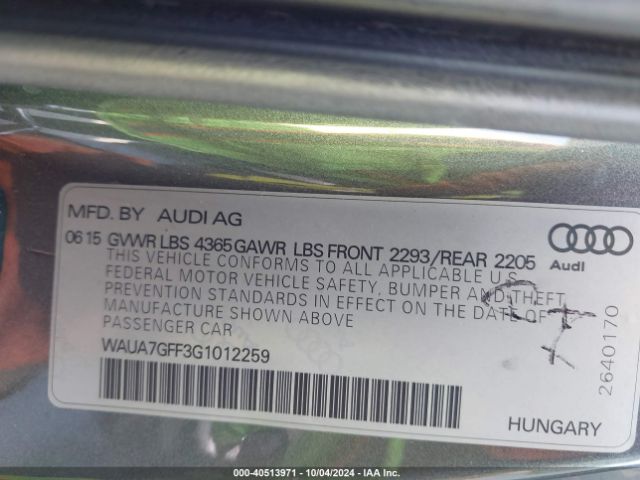 WAUA7GFF3G1012259 Audi A3 1.8t Premium